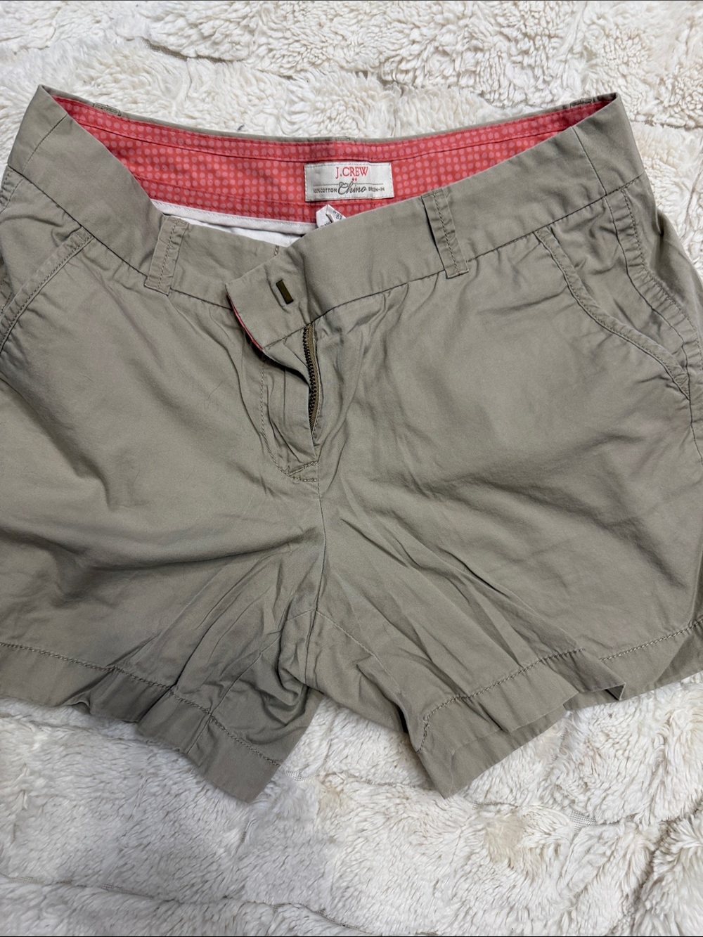 J. Crew Women's Tan Cotton Chino Shorts with Coral Trim